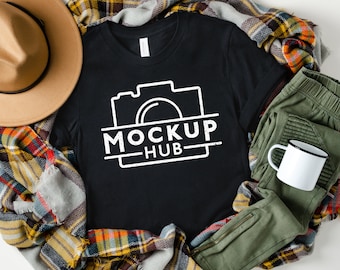 Bella Canvas Fall Mockup Black Tshirt | Flat Lay Shirt Mockup | Halloween Mockup | Tshirt Mockup | Bella Canvas 3001 Mockup | Fall Mockup