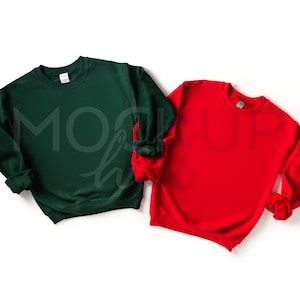 Gildan G18000 Sweatshirt Mockup | Christmas Mockup | Forest and Red | Couples Mockup | Unisex Mockup | Gildan Mock Up | Red and Green