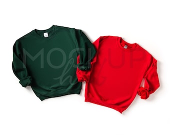 Gildan G18000 Sweatshirt Mockup | Weihnachts Mockup | Wald und Rot | Paar Mockup | Unisex Mockup | Gildan Mock Up | Rot und Grün