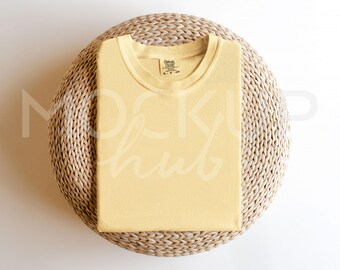 Comfort Colors 1717 Mockup Butter | Folded CC1717 Tshirt | Simple to Highlight Design | Yellow Shirt Mockup