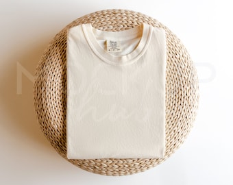 Comfort Colors 1717 Mockup Ivory | Folded Mockup | 1717 Shirt Mockup | Tshirt Mockup | Comfort Colors Mockup | Boho Mockup | Retro Mockup