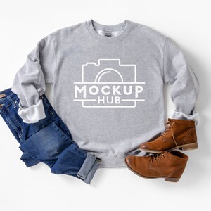 Gildan G18000 Sweatshirt Mockup | Sport Grey | Shirt Only Mockup | Hygge Cozy Mockup | Winter Mockup | Unisex Mockup Clean Gildan Mock Up
