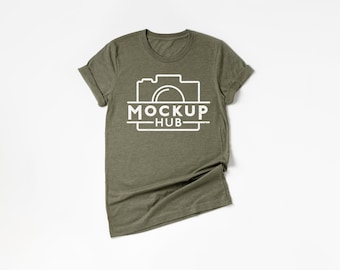 Bella Canvas Heather Olive Tshirt | Flat Lay Shirt Mockup | Halloween Mockup | Tshirt Mockup | Bella Canvas 3001 Mockup | Fall Mockup