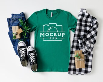 Bella Canvas Christmas Mockup | 3001 Kelly Green | Shirt Mockup | Bella Canvas 3001C Green Christmas Tshirt Mockup | Holiday Mockup