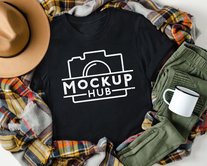 Download Bella Canvas Fall Mockup Black Tshirt Flat Lay Shirt ...