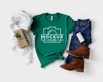 Bella Canvas Christmas Mockup | 3001 Kelly Green | Shirt Mockup | Bella Canvas 3001C Green Christmas Tshirt Mockup | Holiday Mockup