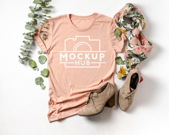Download Bella Canvas Peach Tshirt Flat Lay Shirt Mockup Etsy