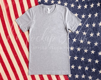Bella Canvas 4th of July Mockup | 3001 Heather Athletic | Bella Canvas Mockup | 3001 Shirt Mock Up | Grey Tshirt | Military Patriotic Mockup