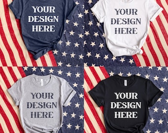 4th of July Mockup Bundle Bella Canvas | 3001 Heather Navy, 3001 Black, 3001 White, 3001 Heather Athletic | Tshirt Mockup | Patriotic Mockup