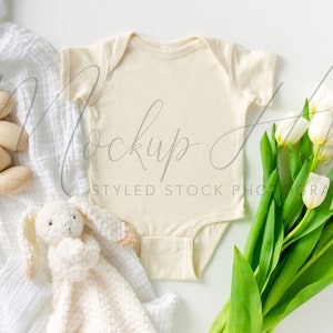 Rabbit Skins Easter Mockup | Natural Baby Bodysuit | 4400 Natural | Baby Mockup | Infant Mockup | White Bodysuit Mockup | Minimalist Mockup