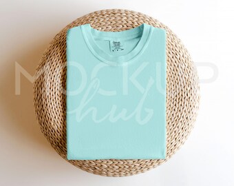 Comfort Colors 1717 Mockup Chalky Mint | Folded CC1717 Tshirt | Simple to Highlight Design | Blue Shirt Mockup