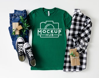 Bella Canvas 3001 Evergreen | Christmas Mockup | Shirt Mockup | Bella Canvas 3001C Green Christmas Tshirt Mockup | Holiday Mockup