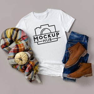 Bella Canvas 3001 Mockup / Bella Canvas Mockup / Tshirt Mockup / Shirt Mockup / Flat Lay Mockup / Autumn Mockup / Fall Mockup 3001C White