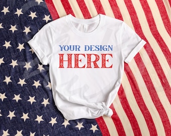 Bella Canvas 4th of July Mockup | 3001 White | Bella Canvas Mockup | 3001 Shirt Mock Up | White Tshirt | Patriotic Mockup | Military Mockup