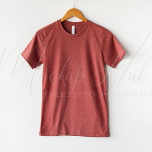 Bella Canvas Mockup | 3001 Heather Clay | 3001CVC Shirt Mock Up | Hanging Mockup | Bella Canvas Mock Up | Boho Mockup | Red Tshirt