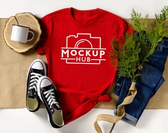 Bella Canvas Christmas Mockup | 3001 Red | Holiday Shirt Mockup | Bella Canvas 3001C Mockup Tshirt Christmas | Tshirt Mockup