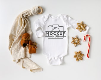 Kaninchen Skins weiß Body | Weihnachten Mockup | 4411 Langarm Baby Mockup | Tshirt Mockup | Mockup Bella & Leinwand | Gender Neutral