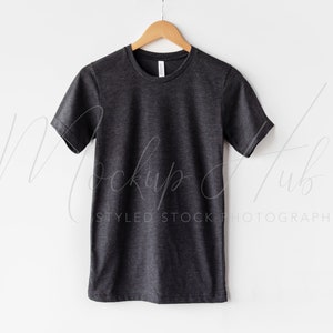 Bella Canvas Mockup | 3001 Heather Dark Grey | 3001CVC Shirt Mock Up | Hanging Mockup | Bella Canvas Mock Up | Boho Mockup | Grey Tshirt