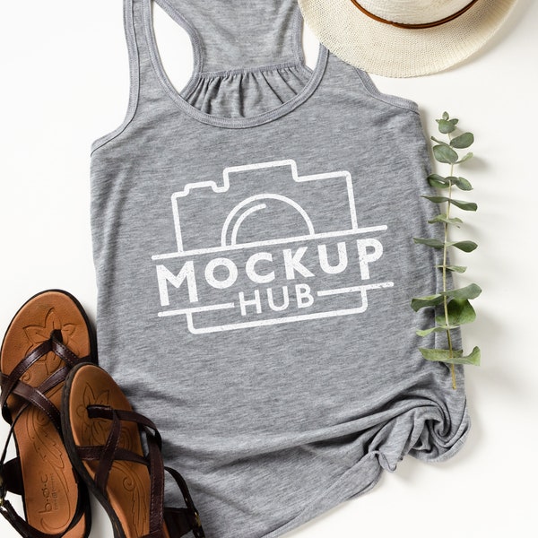 Bella Canvas 8800 Tank Top | Bella Canvas Mockup | Tank Mock Up | Ladies Flowy Racerback Tank | Athletic Heather | Tank Top Flat Lay