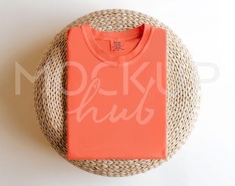 Comfort Colors 1717 Mockup Neon Red Orange | Folded Mockup | 1717 Shirt Mockup | Tshirt Mockup | Comfort Colors Mockup | Boho Mockup
