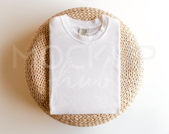 Comfort Colors 1717 Mockup White | Folded Mockup | 1717 Shirt Mockup | Tshirt Mockup | Comfort Colors Mockup | Boho Mockup | Retro Mockup