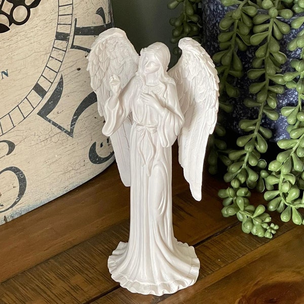 Belle figurine d'ange blanc tenant une étoile spirituelle religieuse pour la méditation d'autel paix foi guérison fête des mères cadeau d'anniversaire de Pâques