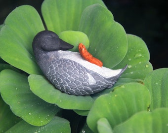 Miniature gray wobbly duck collatable sculpture toy. Handmade resin grey duck statue, totem, figure, home decor, artisan gift