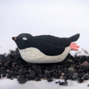 Miniature adelie penguin collatable sculpture toy. Handmade resin white duck statue, totem, figure, home decor, artisan gift