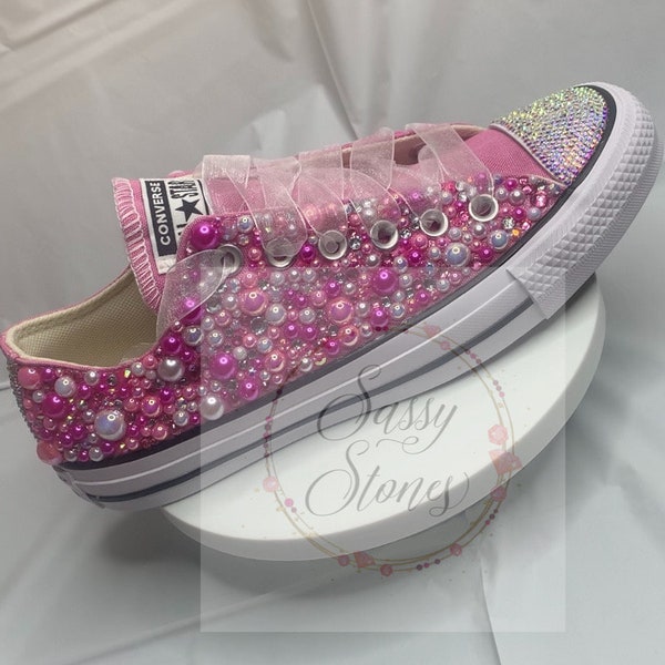 Pink All-Star Low Top Women's Converse, Bling Converse, Birthday Bling Converse, Wedding Bling Shoes