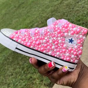 All-Star Pink High Top Girl Converse, Bling Converse, Birthday Bling Converse