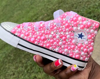 All-Star Pink High Top Girl Converse, Bling Converse, Birthday Bling Converse