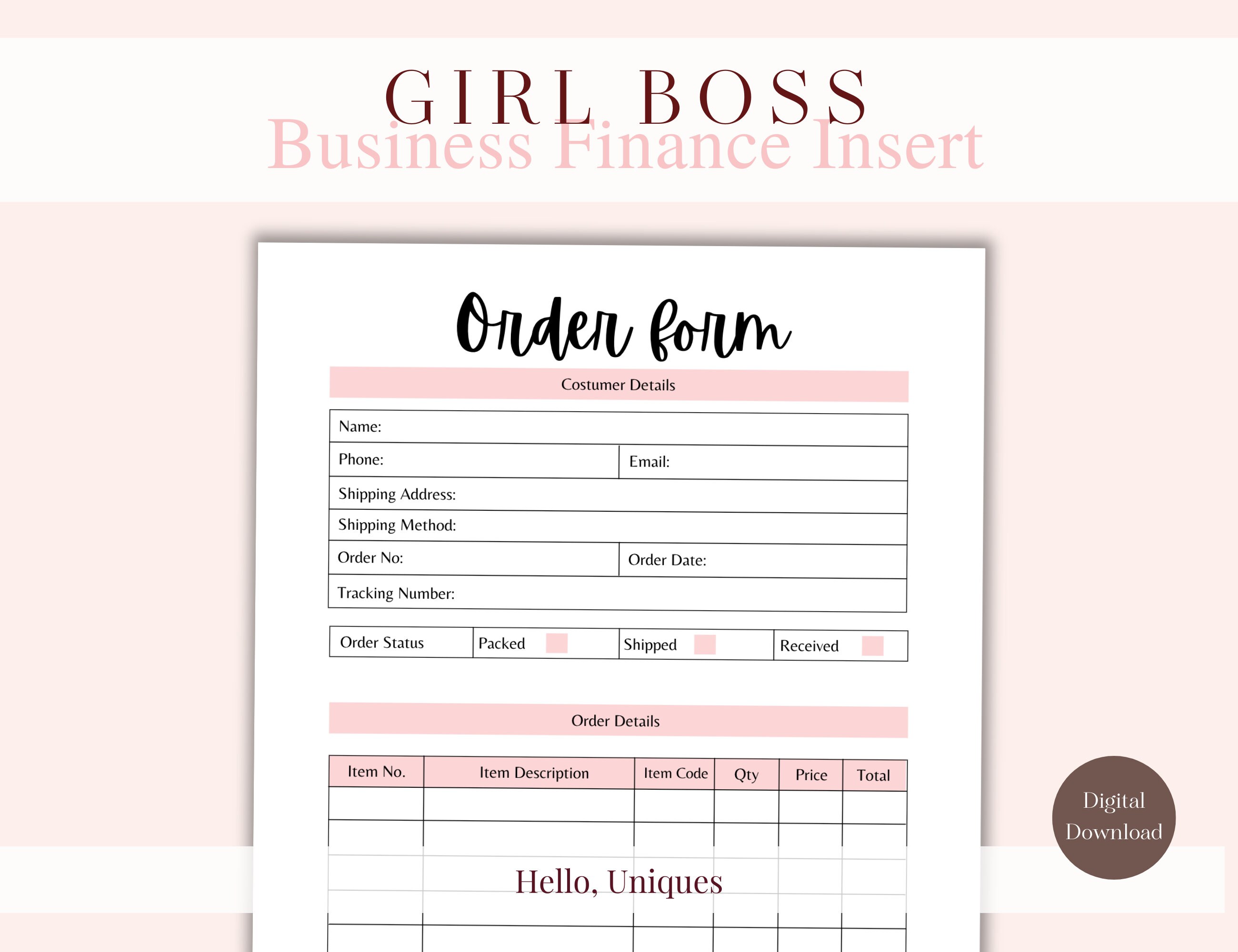 Order Form Printable Instant Download Digital Download Printable A4, A5 ...