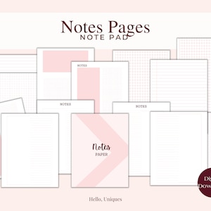 Pink Note Paper Template: Printable Note Pages (Digital Download)
