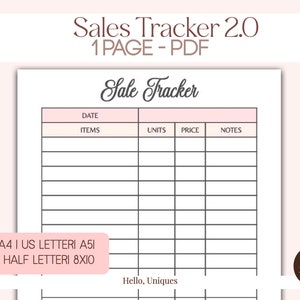 Sale Tracker 2.0 Printable | Template | Form | Sales Recorder | Order Log | PDF | A4 | A5 | US Letter | 8x10 | Half Letter