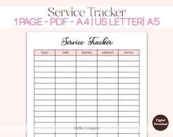Service Tracker Printable: Business Service Log (PDF)