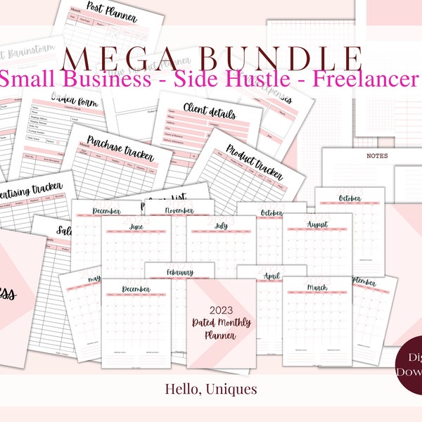 MEGA BUNDLE for Small Business | Side Hustle | Freelancer | Business Owner Gift Idea| Small Business Planner