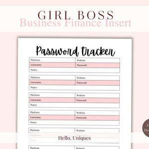 Pink Password Tracker Printable: A4, A5, US Letter (Digital Download)