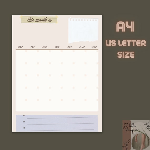 Blank Monthly Calendar Printable Calendar Fill-in Calendar | Etsy