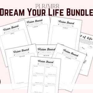 MRR+PLR Dream Life Bundle Canva template bundle, planners, vision board, wheel life