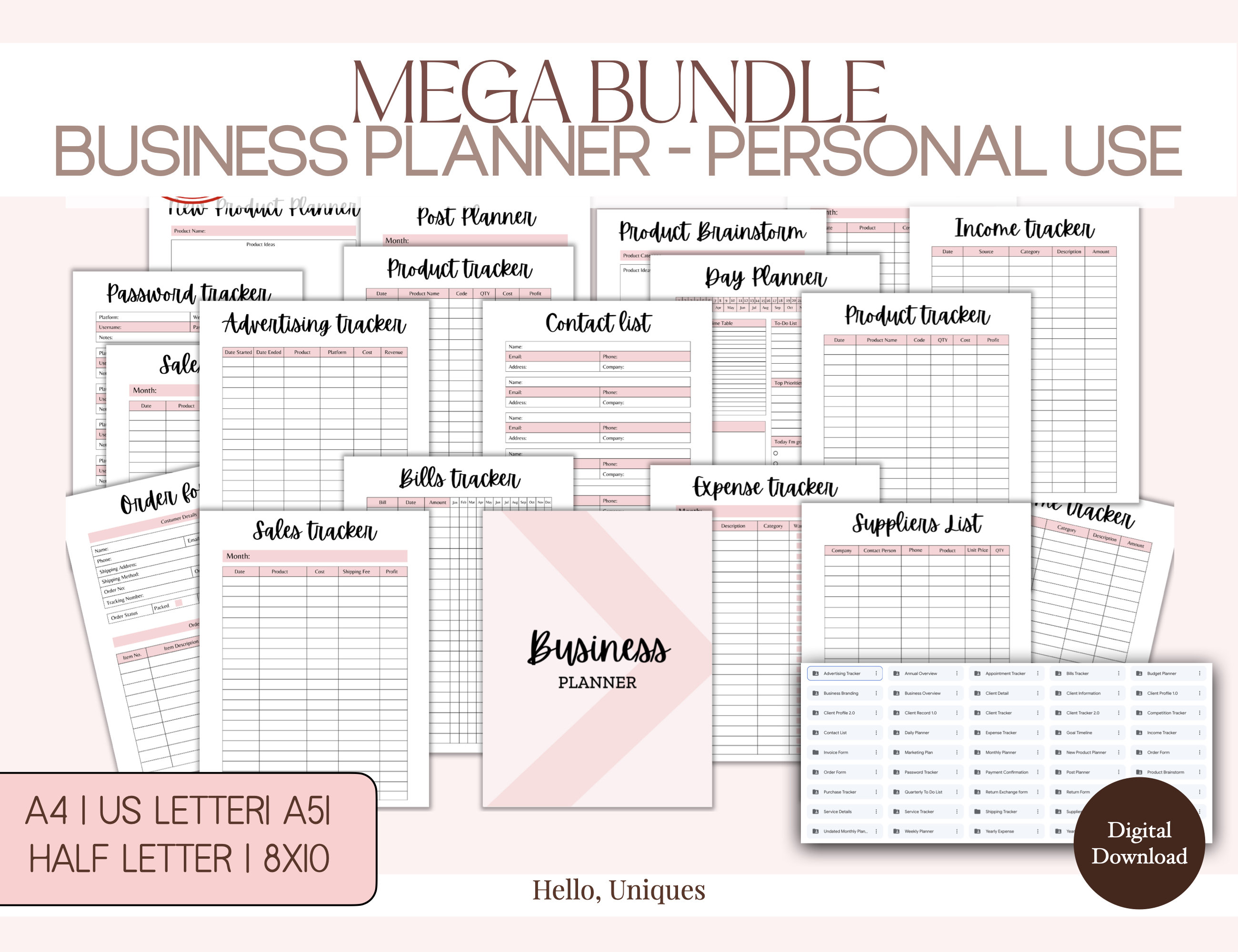 Mega Bundle Business Planner Printable PDF | No Physical Ship ...