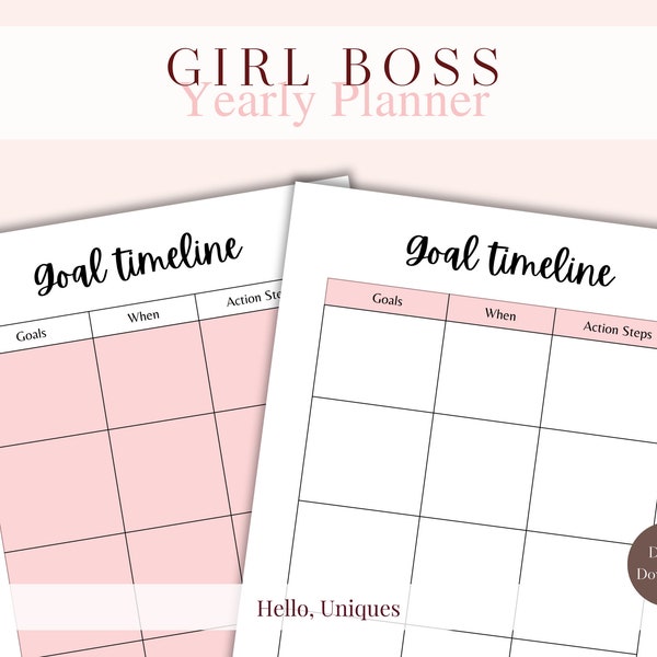 Goal Timeline | Goal Timeline Planner | Goal Planner | Goal Action Taker | Planner | Pink Minimal Calm | Printable | A4 | A5 | Half Letter |