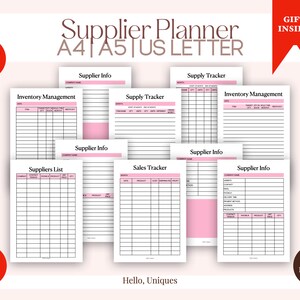 Pink Supplier Planner | Supply Planner Organizer | Supply Stock Organizer | Supply List | A4 | A5 | Letter | Sales tracker |