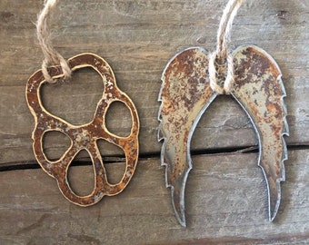 Rusty Metal Ornaments/ Angel Wings/ Paw Print