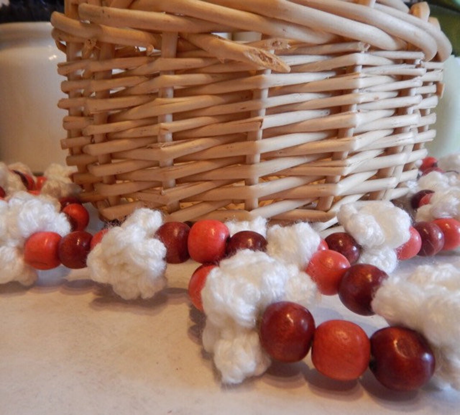 Crocheted Popcorn and Cranberry wood bead Garland Etsy