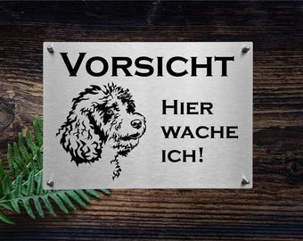 Spanish Water Dog - Perro de Agua Espano Stainless Steel Warning Sign Dog Sign Caution Dog