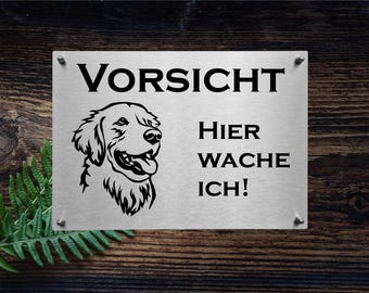 Stainless steel warning sign for Golden Retriever dogs, notice sign, caution dog