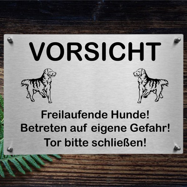 Vorsicht Freilaufende Hunde... Edelstahl Hinweisschild Warnschild Hundeschild