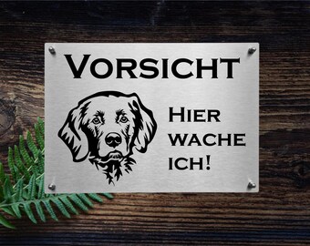 Flat Coated Retriever stainless steel warning sign, dog sign, information sign