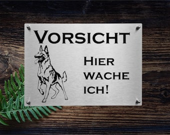 Edelstahl Warnschild Hundeschild Malinois - Belgischer Schäferhund