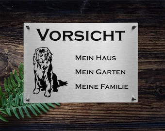 Edelstahl Warnschild Neufundländer Hundeschild Hinweisschild Vorsicht Hund